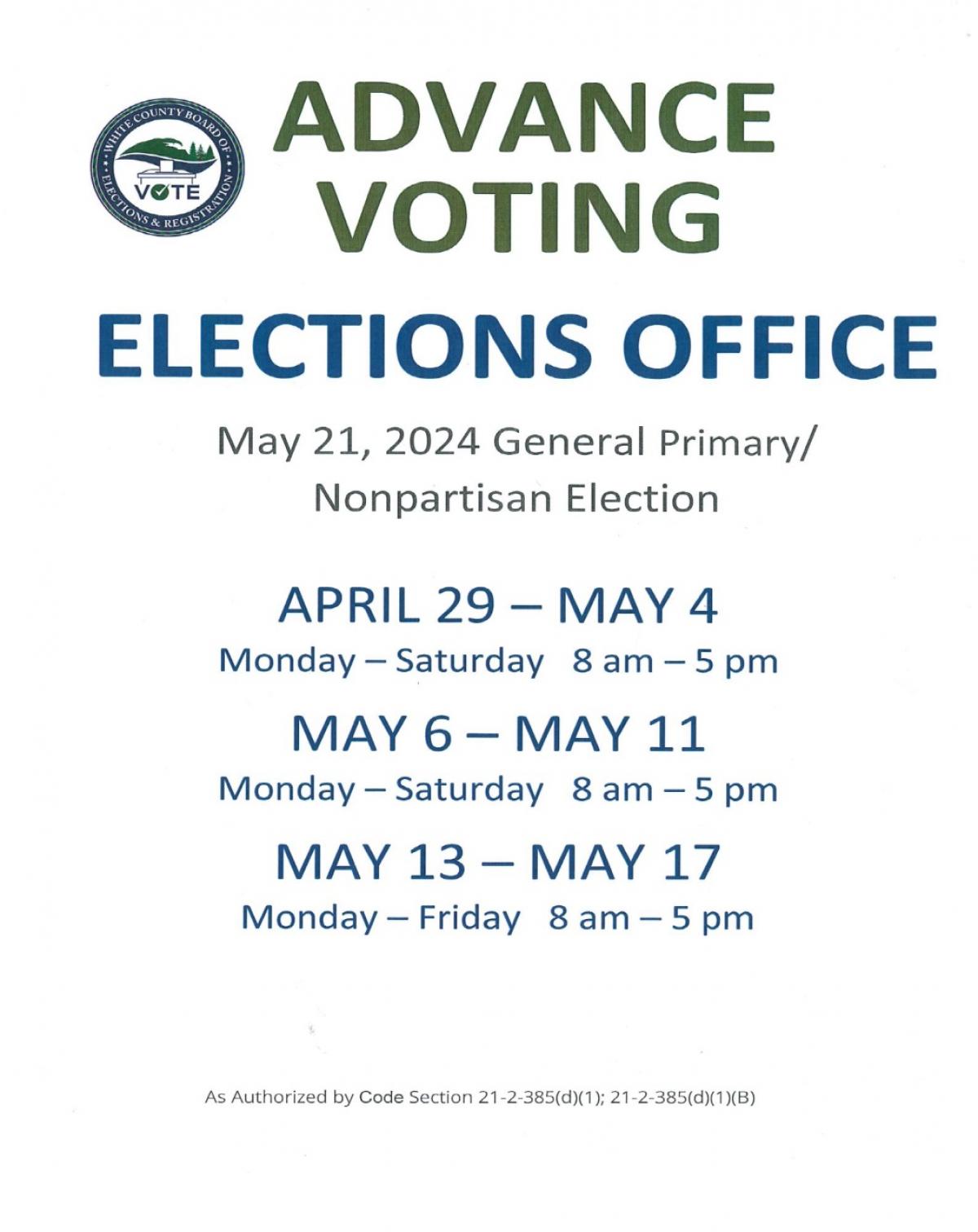 ADVANCE VOTING DATES AND TIMES